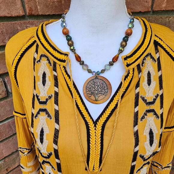 COPY - Dress. Mustard Yellow. Black & White Embroidery. Blu Pepper Brand. - Picture 5 of 13